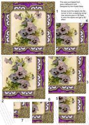 Purple Pansies Gold 5in Square One Corner Stacker