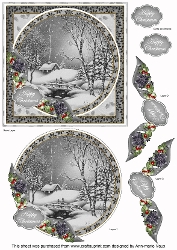 cup1388188_10 - Snowy Walk Happy Christmas 6inch Circle Decoupage Topper