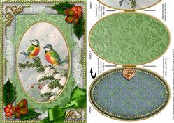 Christmas Blue Tits Holly A5 Locket Card Front