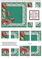 Teal Pink Roses 5in All 4 Corner Stacker Card Front