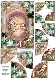 Snowy Village Snow 7x5inch All 4 Corner Stacker Card Front