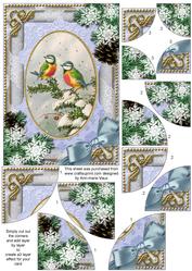 Christmas Blue Tits Snow 7x5inch All 4 Corner Stacker