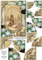 Christmas Steeple Snow 7x5inch All 4 Corner Stacker