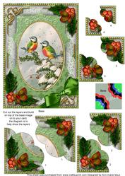 Christmas Blue Tits Holly 7x5 Scalloped Duo Corner Stacker