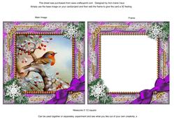 Robin 1 Purple Snow Picture Square Card Front and Frame