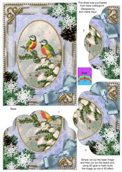 Christmas Blue Tits Snow Scallop Bottom 7x5inch Stacker
