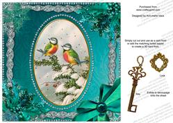 Christmas Blue Tits Ice 8in Sq Locket Book Base Card Topper