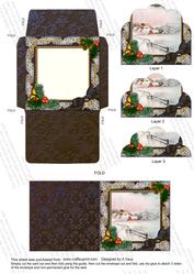 Snow Village Holly Card Envelope Scallop Bottom Stacker Aio