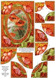 Poppies Butterfly 7x5inch All 4 Corner Stacker Card Front