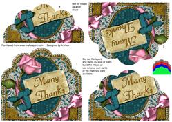 Many Thanks Teal Pink Rose Scalloped Bottom Stacker