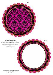 Cerise Black Damask Round Scallop Base and Shaker Frame