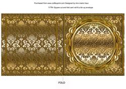 Gold Damask Square Fold Round Scallop Card