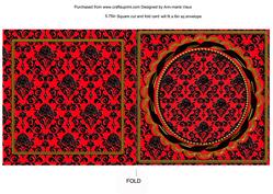 Red Black Damask Square Fold Round Scallop Card