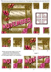 November Flower Gold Birthday 4 Corner Stacker Card Front