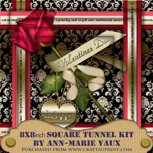 Red Rose Valentine Black Damask 8in Sq Tunnel Kit