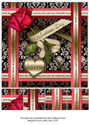 Red Rose Valentine Black Damask 8in Picture Sheet
