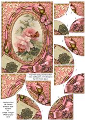 Pink Roses Butterflies 7x5in 4 Corner Stacker Card Front