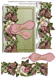 Best Wishes Pink Green Rose Decoupage Sheet