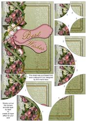 Green Pink Roses Best Wishes 7x5inch All 4 Corner Stacker