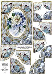 White Rose Butterflies 7x5in 4 Corner Stacker