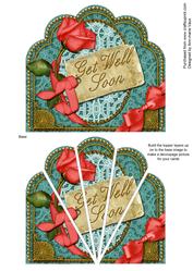Teal Coral Rose Get Well Soon Ornate Scallop Deco Stacker