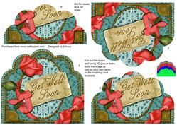 Coral Teal Rose Get Well Soon Scallop Bottom Stacker