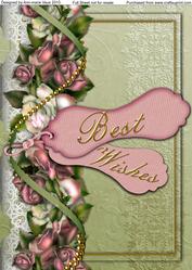 Best Wishes Pink Green Roses A4 Picture Sheet