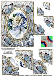 White Rose Butterflies 7x5inch Scalloped Duo Corner Stacker