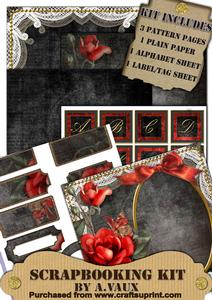 Black and Red Vintage Tea Rose Scrapbooking Kit