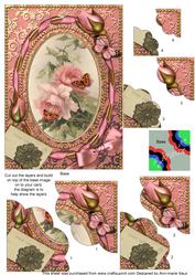 Pink Roses Butterflies 7x5inch Scalloped Duo Corner Stac
