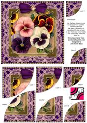 Lace Purple Pansies 6inch Duo Corner Stacker Card Front