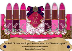 Pink Lipstick Set Large Dl Over the Edge Decoupage Card Kit