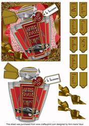 Mens Red Aftershave Decoupage Step by Step Sheet