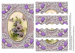 Purple Pansies Lace 7x5in Wavy Top and Bottom Stacker