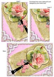 Pink Oriental Rose Fan 7x5in One Corner Stacker