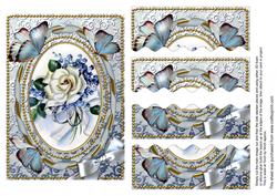 White Rose Butterflies 7x5in Wavy Top and Bottom Stacker