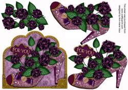 Purple Glitter Rose Shoe Step by Step Decoupage Sheet