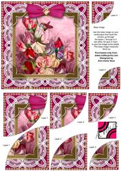 Lace Pink Sweet Peas 6in Duo Corner Stacker Card Front