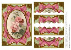 Pink Rose Butterfly Bracket 7x5in Wavy Top Bottom Stacker