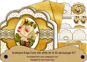 Cream Roses Embroidery Anglaise Scallop Decoupage Card Kit