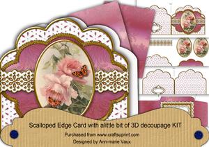Pink Butterfly Rose Anglaise Scallop Decoupage 3D Card Kit