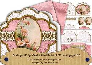 Peach Daisies Em Anglaise Scalloped 3D Decoupage Card Kit
