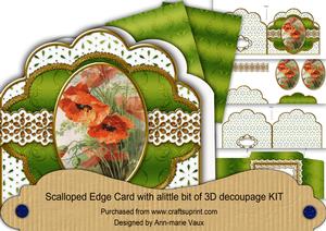 Poppies Embroidery Anglaise Scalloped 3D Decoupage Card Kit