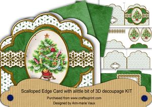 Christmas Tree Em Anglaise Scalloped 3D Decoupage Card Kit