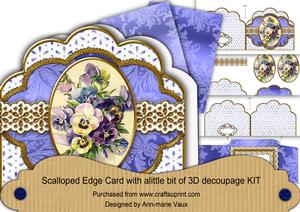 Blue Pansies Em Anglaise Scalloped 3D Decoupage Card Kit