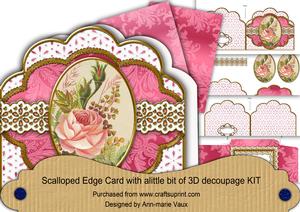 Pink Roses 2 Em Anglaise Scalloped 3D Decoupage Card Kit