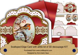 Red Robin 1 Anglaise Scalloped 3D Decoupage Card Kit