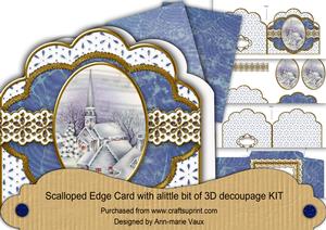 Christmas Blue Church Lace Scalloped 3D Decoupage Card Kit