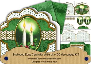Duo Christmas Candles Anglaise Scallop 3D Decoupage Card Kit