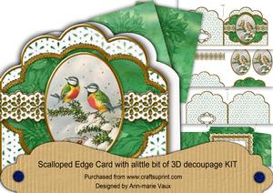 Christmas Blue Tits 2 Anglaise Scallop 3D Decoupage Card Kit